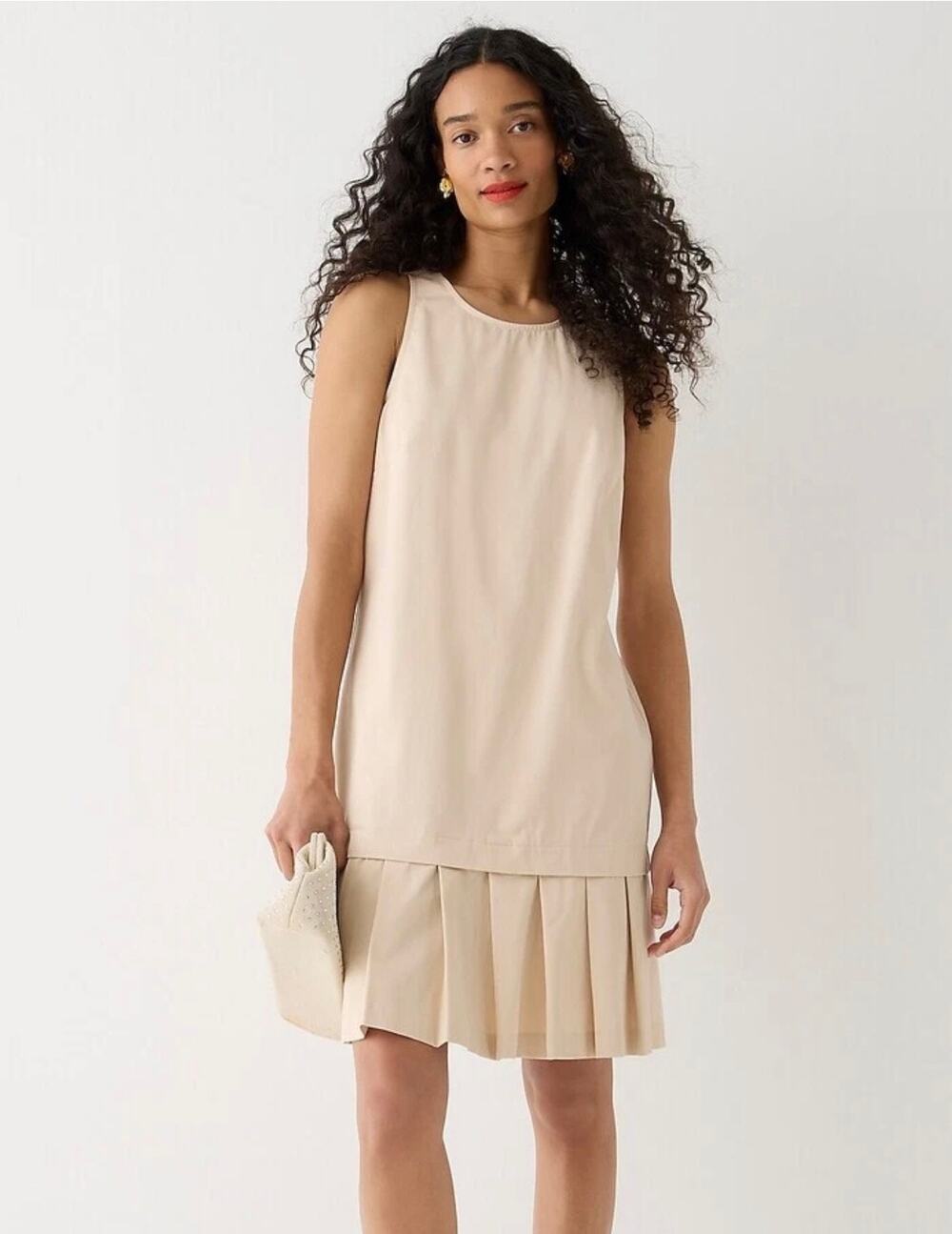J.CREW Pleated-hem shift dress Style BQ081 in Raw Cashew